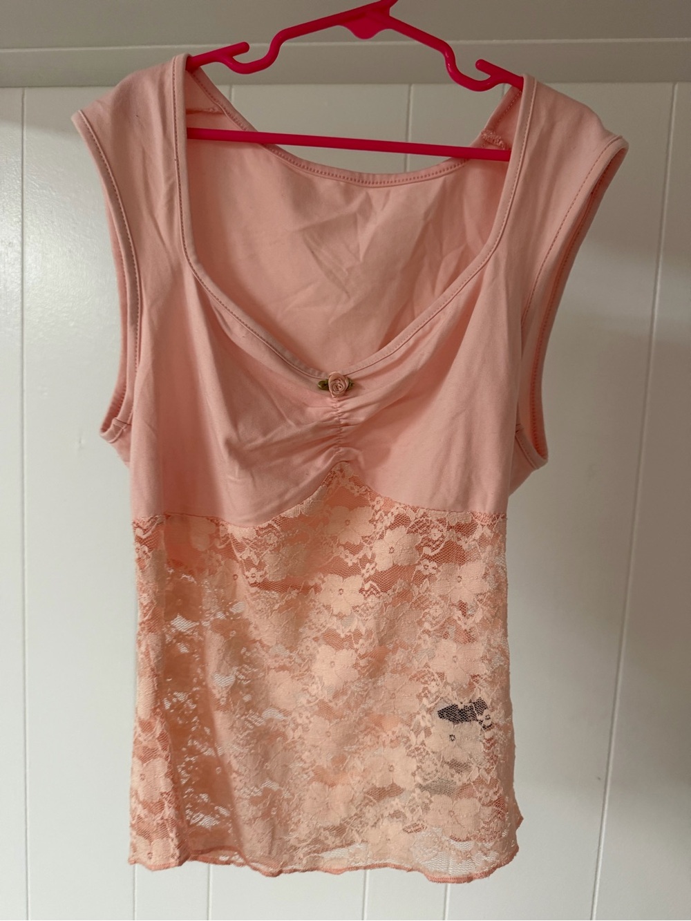 SHEIN Peach Lace-Panel Sleeveless Chemise